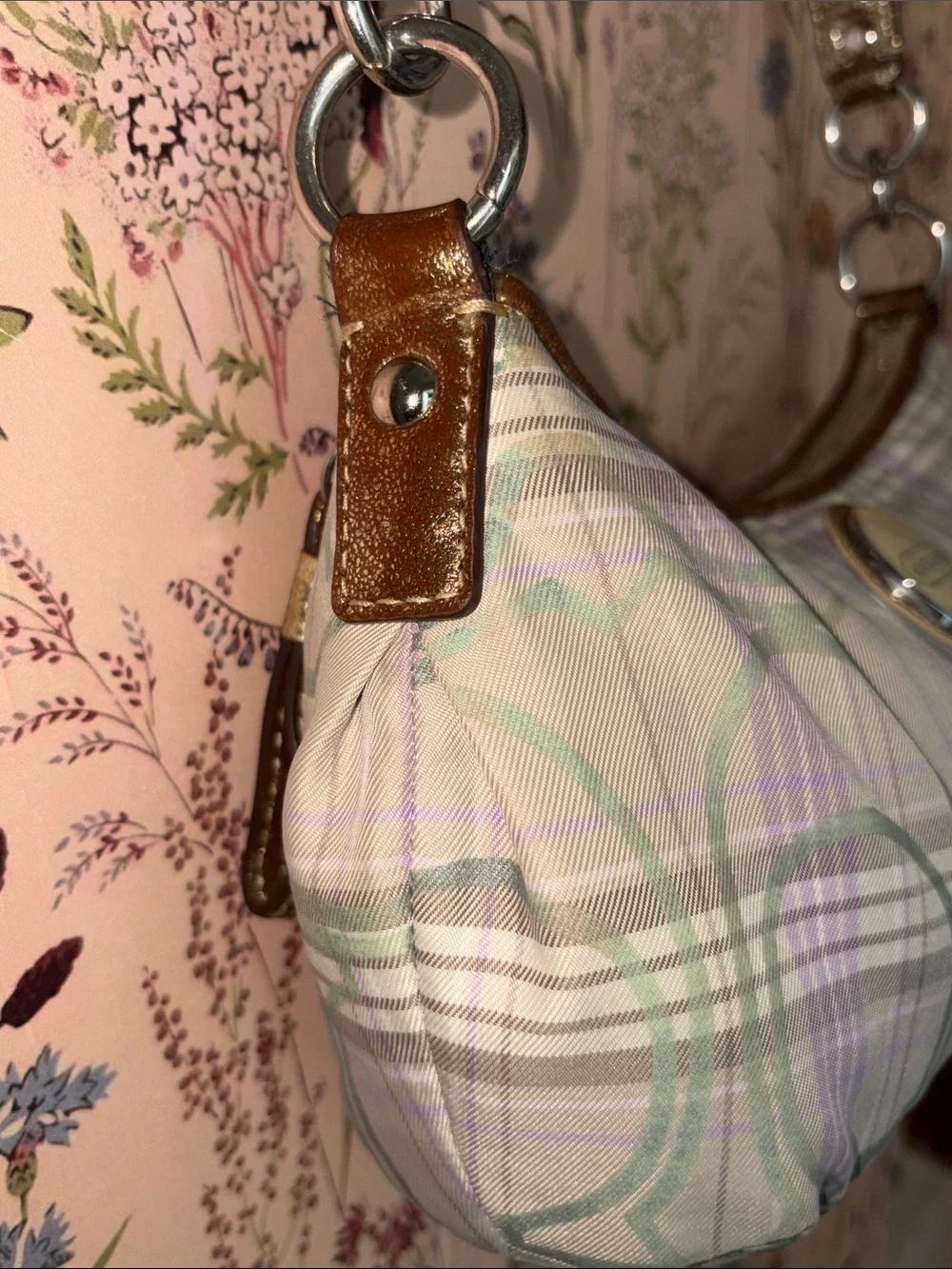 Y2K Coach Lavender Satin Shoulder Bag with Gold Hardware